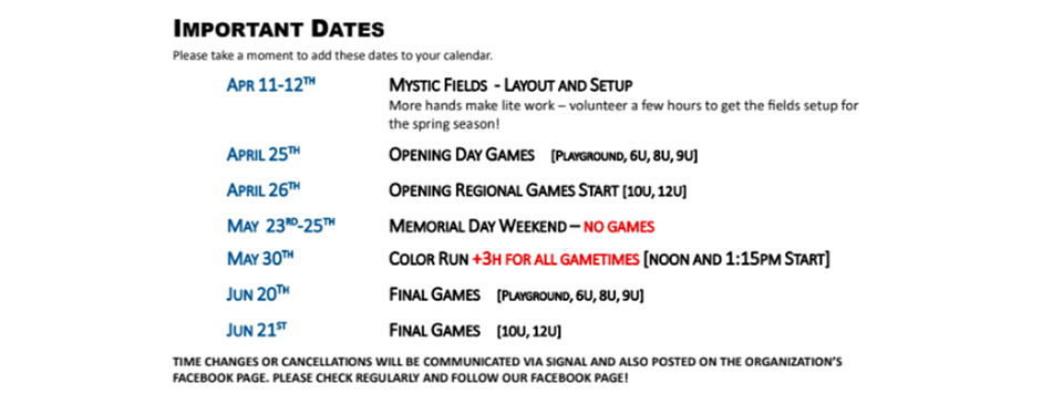 Spring 2026 Important Dates 